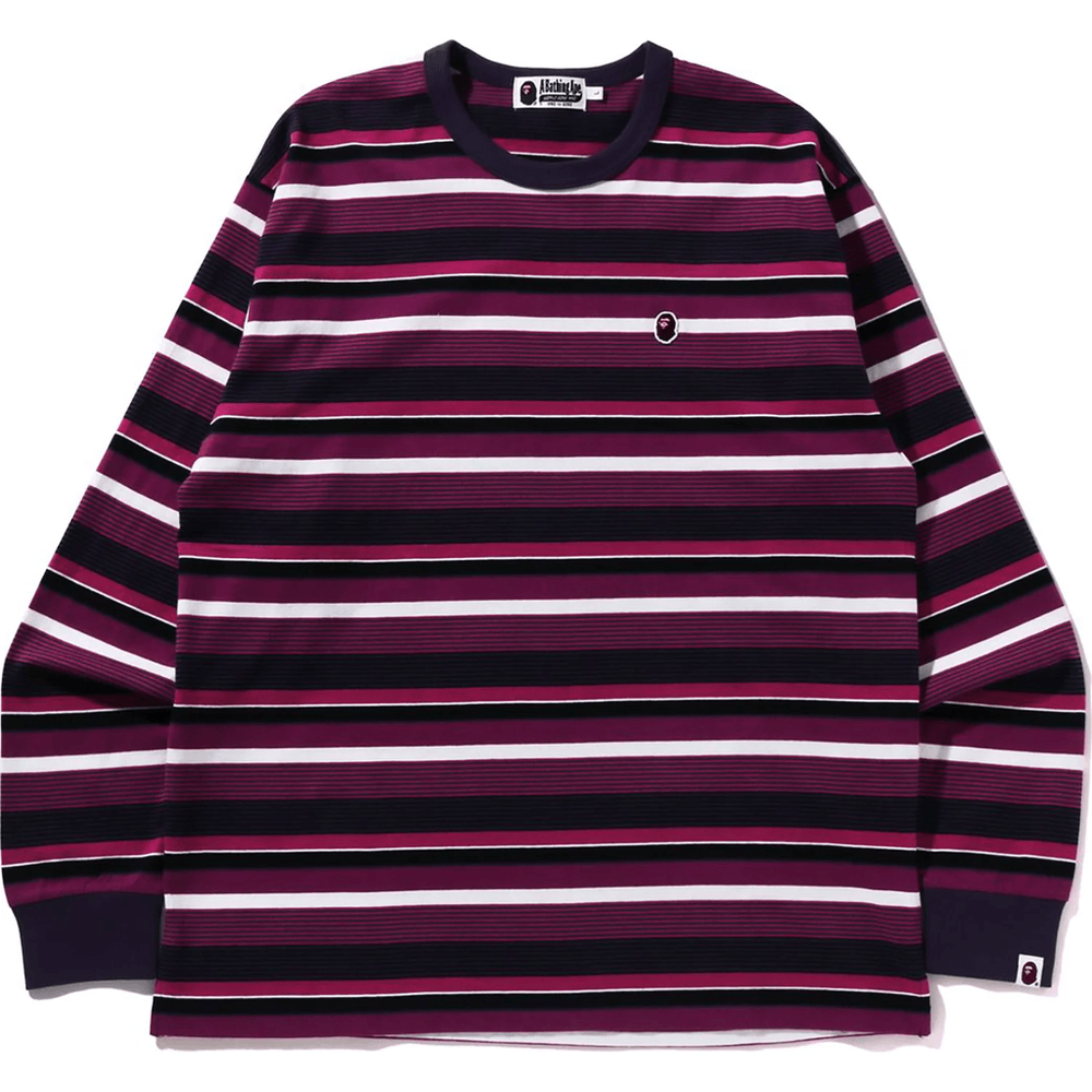 تي شيرت BAPE APE Head One Point Hoop L/S بقصة مريحة للرجال، لون بنفسجي