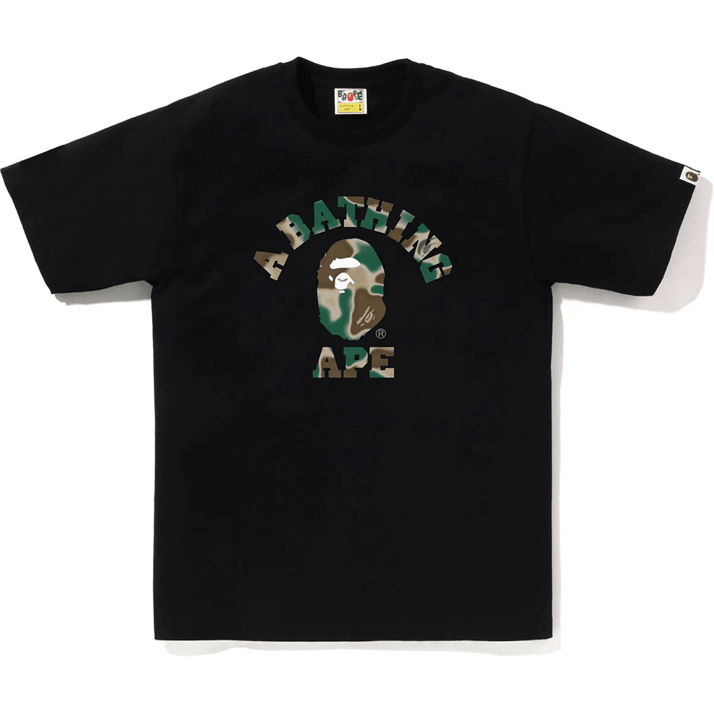 Bape Liquid Camo College Tee Herr Svart X Olivgrön