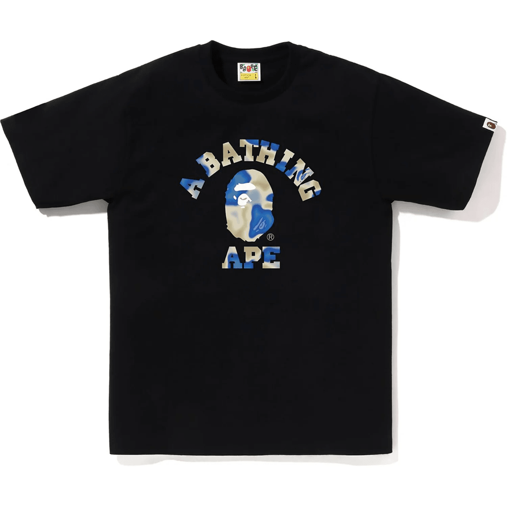 Bape Liquid Camo College Tee, Svart Och Blå För Män