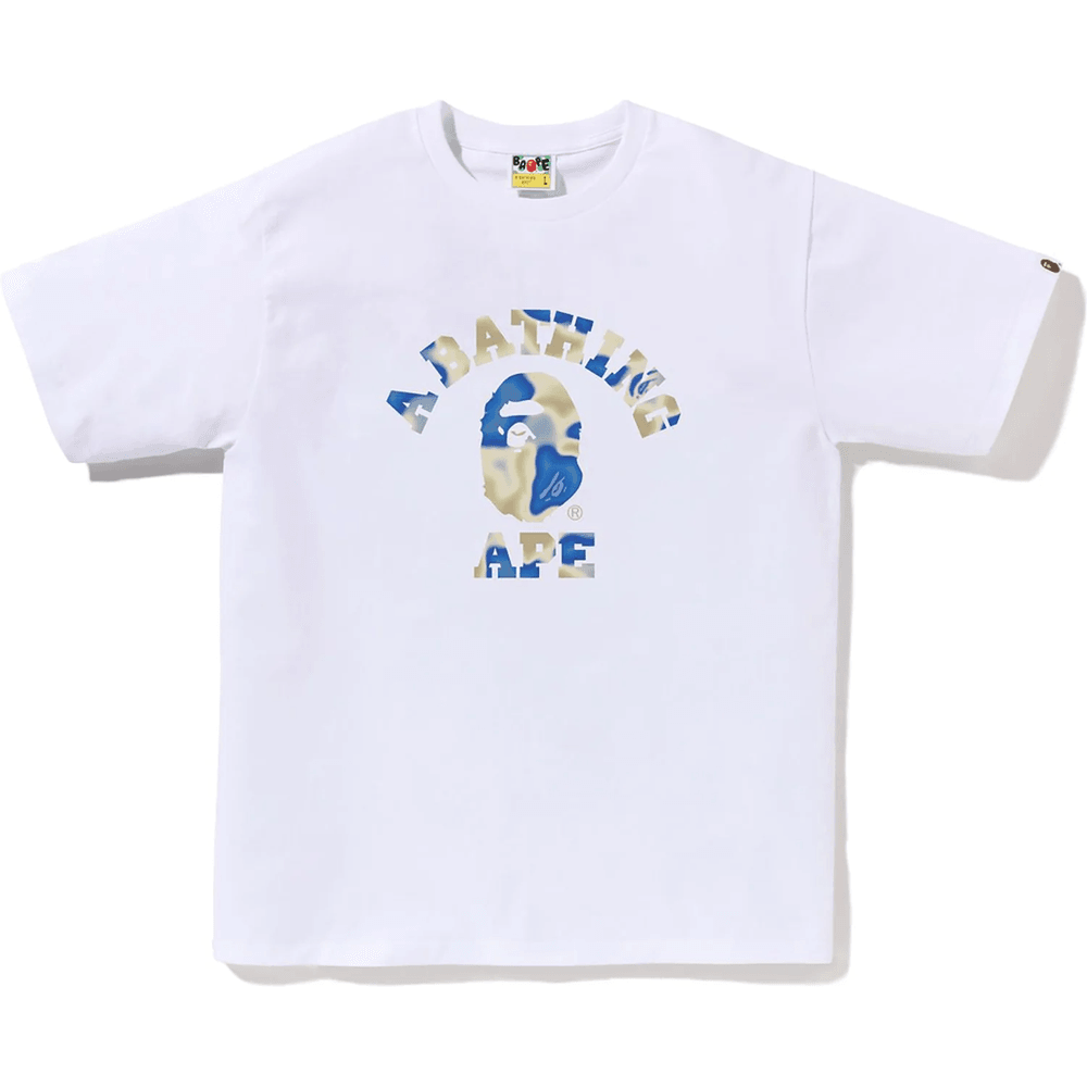 Bape Liquid Camo College Tee Herr Vit X Blå