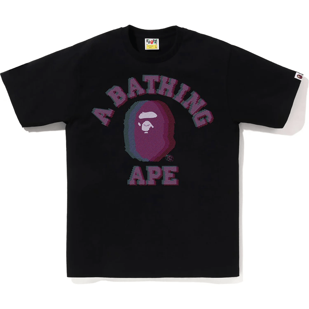 Pánske čierne Tričko Bape S Kolážou Glitch Art A Nápisom College