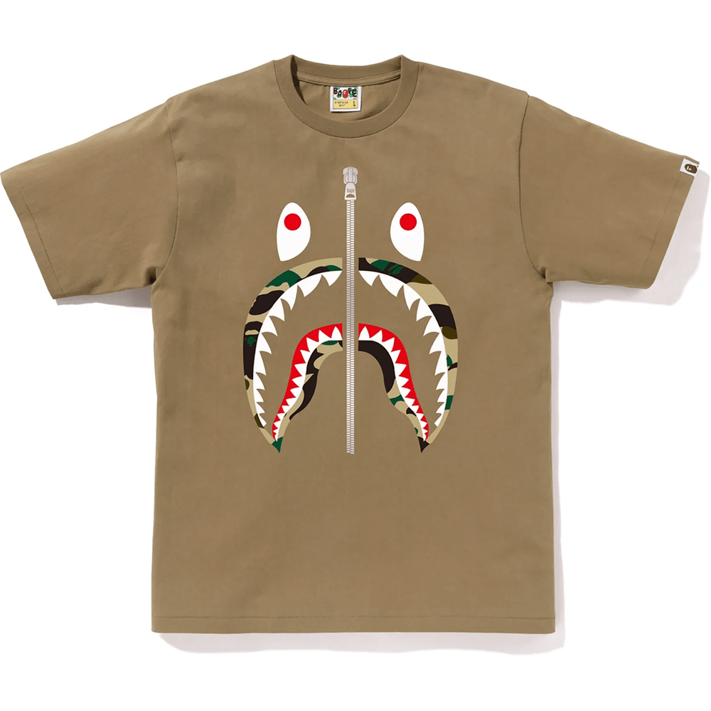 BAPE MENS 1ST CAMO SHARK T-SHIRT Beige X Yellow
