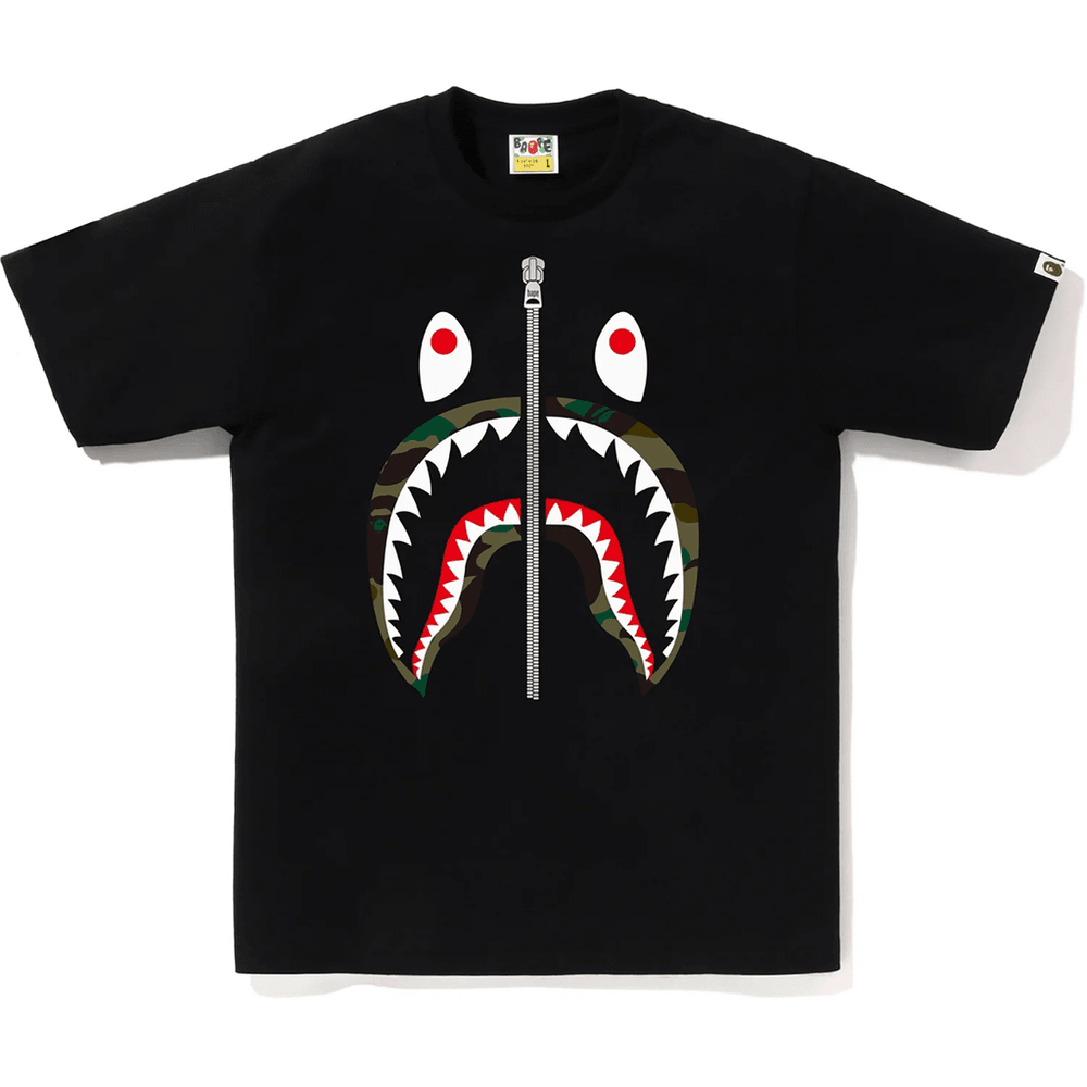 BAPE MENS 1ST CAMO SHARK T-SHIRT Black X Green