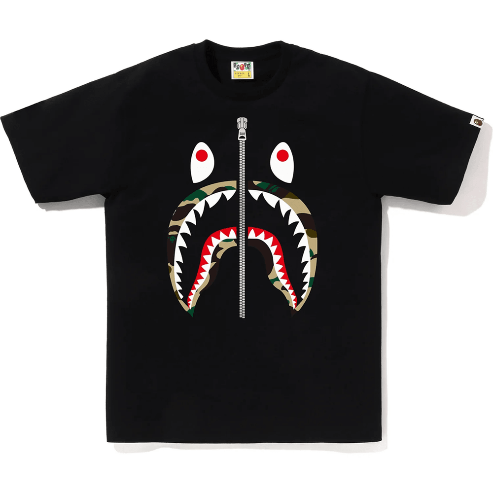 BAPE MENS 1ST CAMO SHARK T-SHIRT Black X Yellow