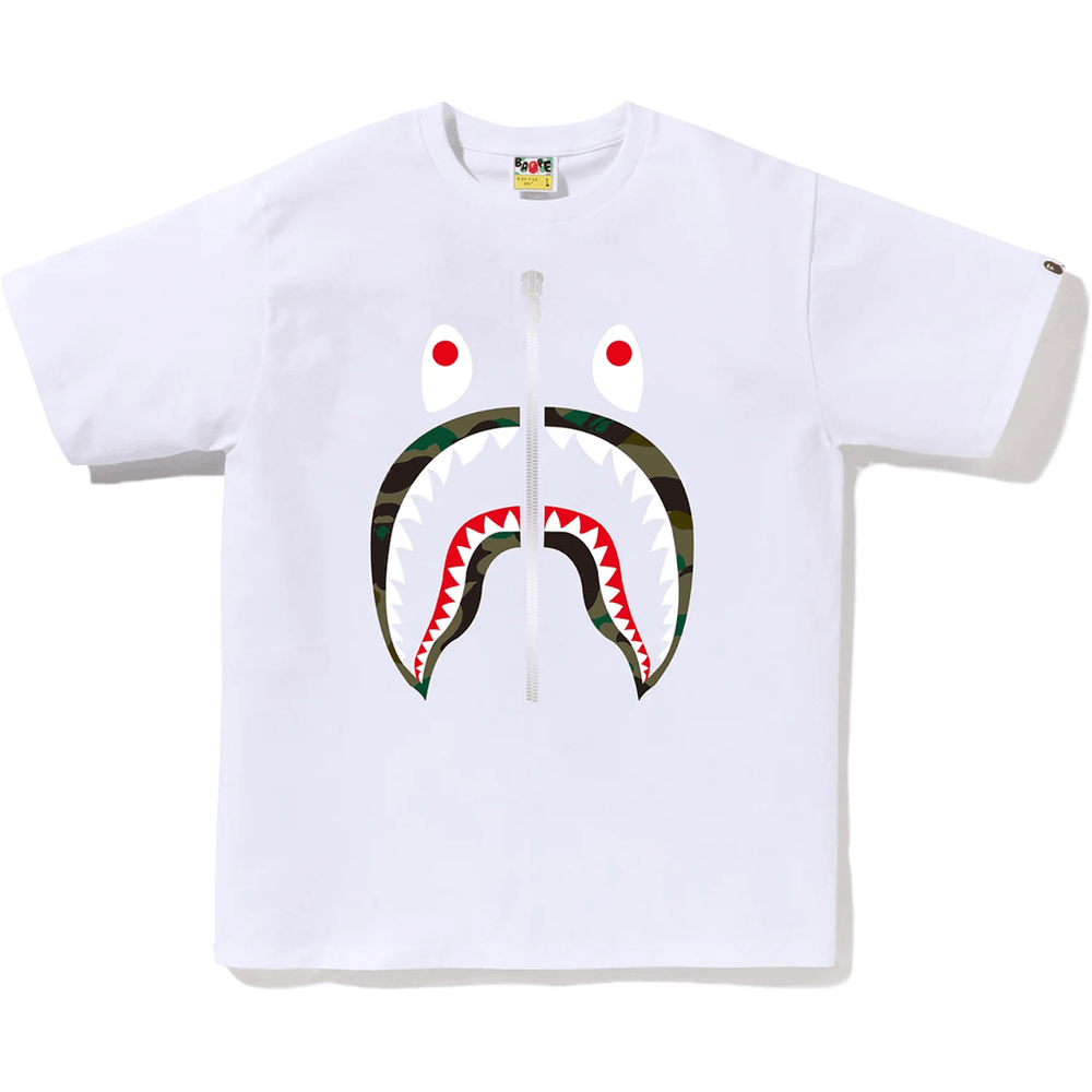 BAPE MENS 1ST CAMO SHARK T-SHIRT White X Green