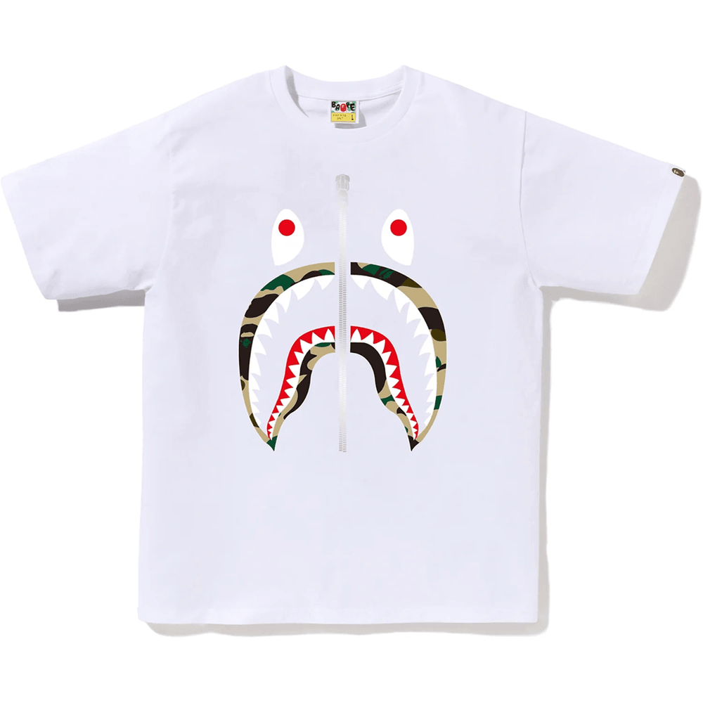 BAPE MENS 1ST CAMO SHARK T-SHIRT White X Yellow