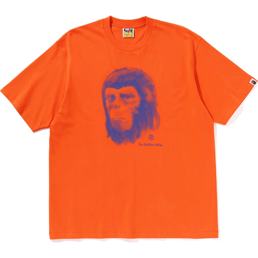 Bape Pixel Stripovski Opičja Glava Majica Sproščenega Kroja Moška Oranžna