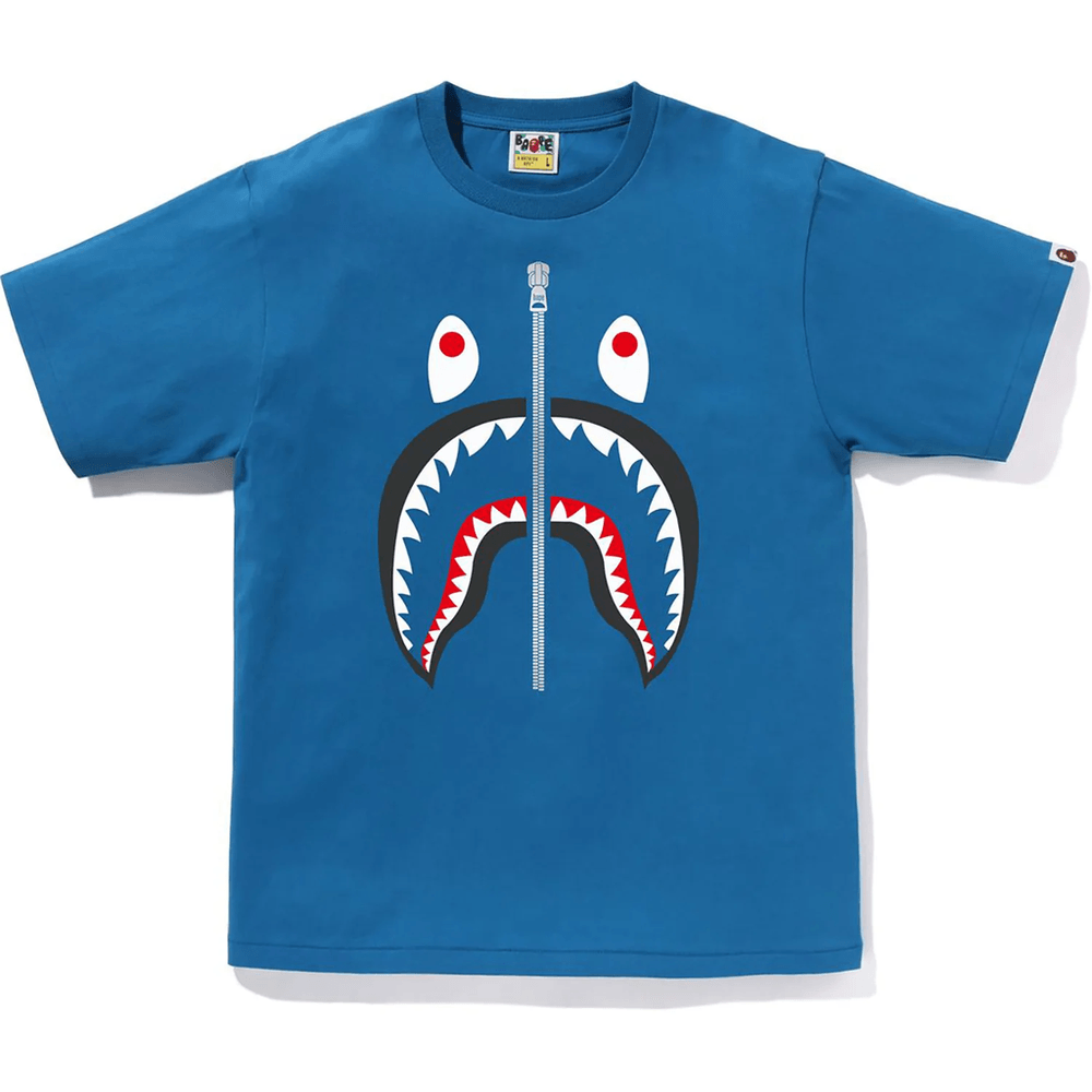 BAPE Moška Bombažna Majica S Kratkimi Rokavi Z Glavo Morskega Psa, Modra