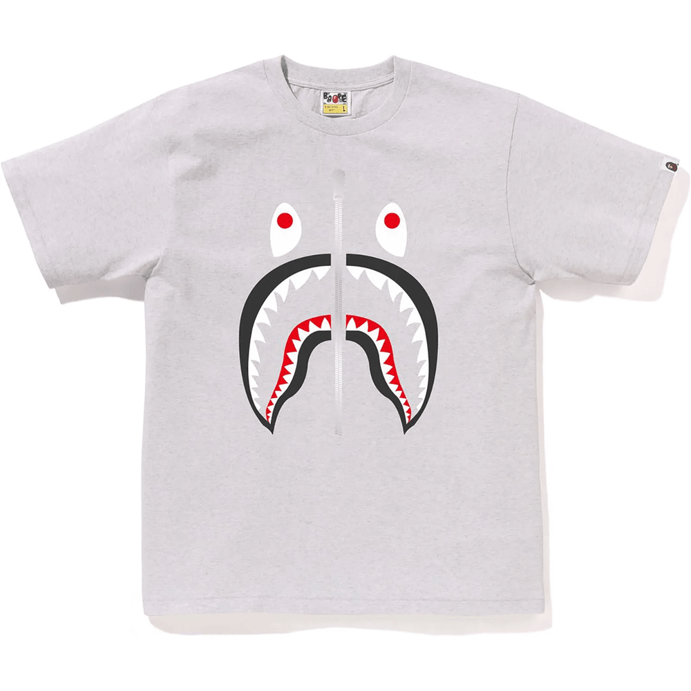Bape Moška Bombažna Majica S Kapuco S Sivo Glavo Morskega Psa