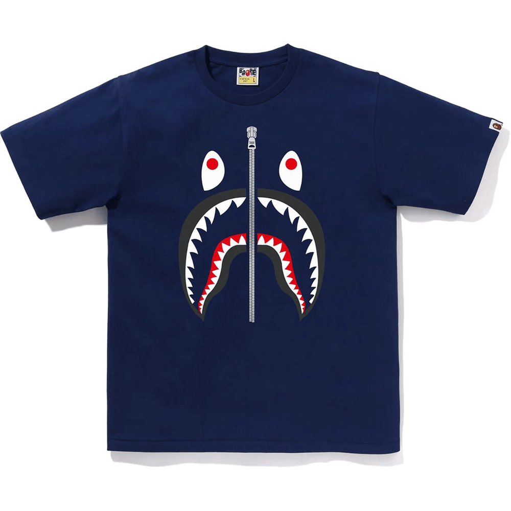 Bape Moška Bombažna Majica S Kratkimi Rokavi Z Glavo Morskega Psa, Mornarsko Modra
