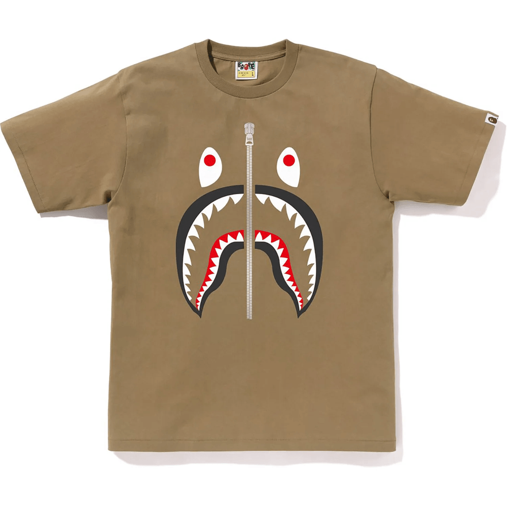Bape Moška Bombažna Majica S Kapuco Z Motivom Morskega Psa, Bež