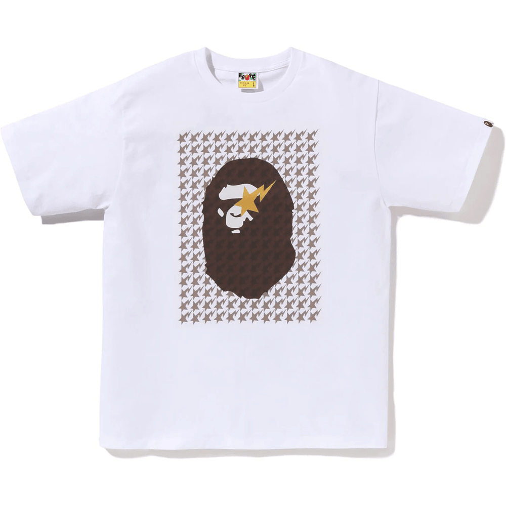 Pánske Tričko Bape Sta Houndstooth Ape Head Tee Bielej A Hnedej Farby