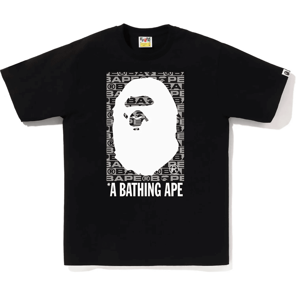 Bape Lux športový Vzor Box Opičia Hlava Tričko Pánske čierne