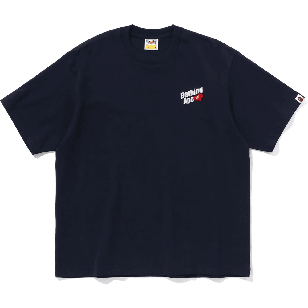 Bape Herre A Bathing Ape Logo Relaxed Fit T-skjorte Marineblå