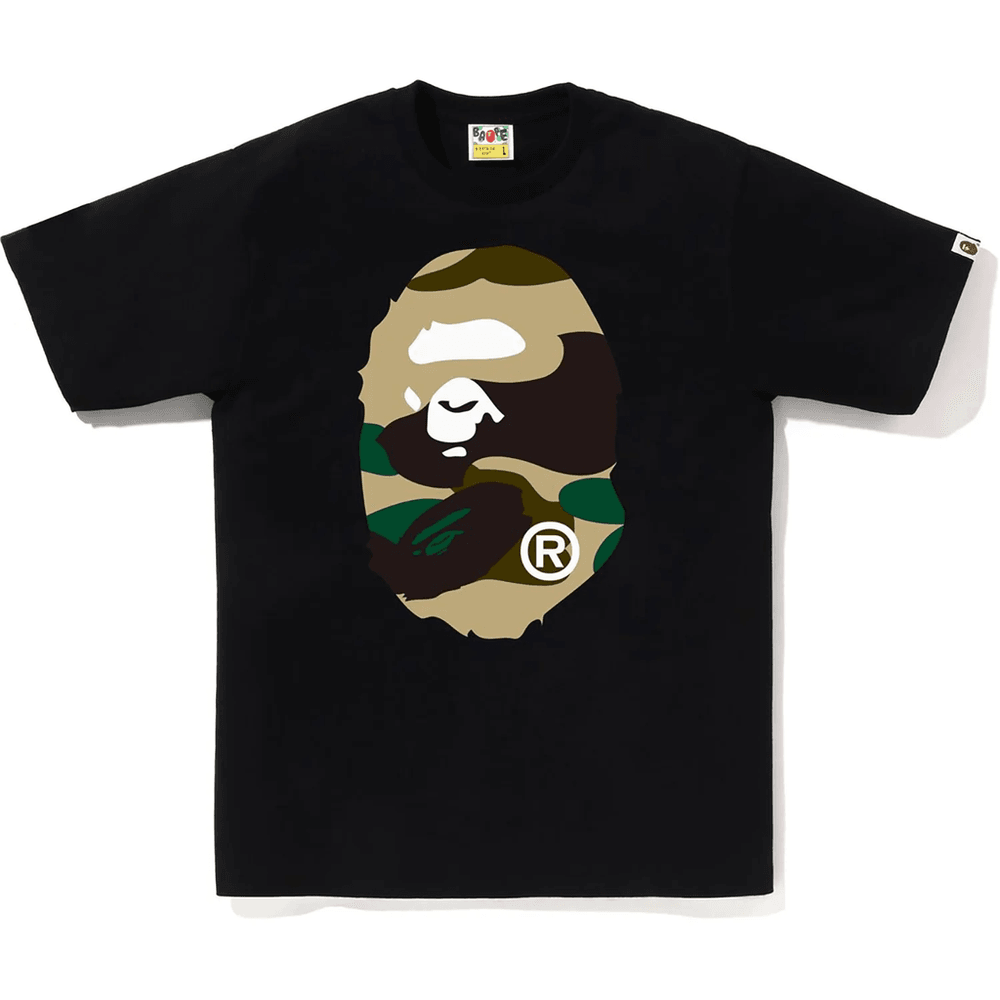 Bape Herr Giant 1st Camo Big Ape Head T-shirt Svart X Gul