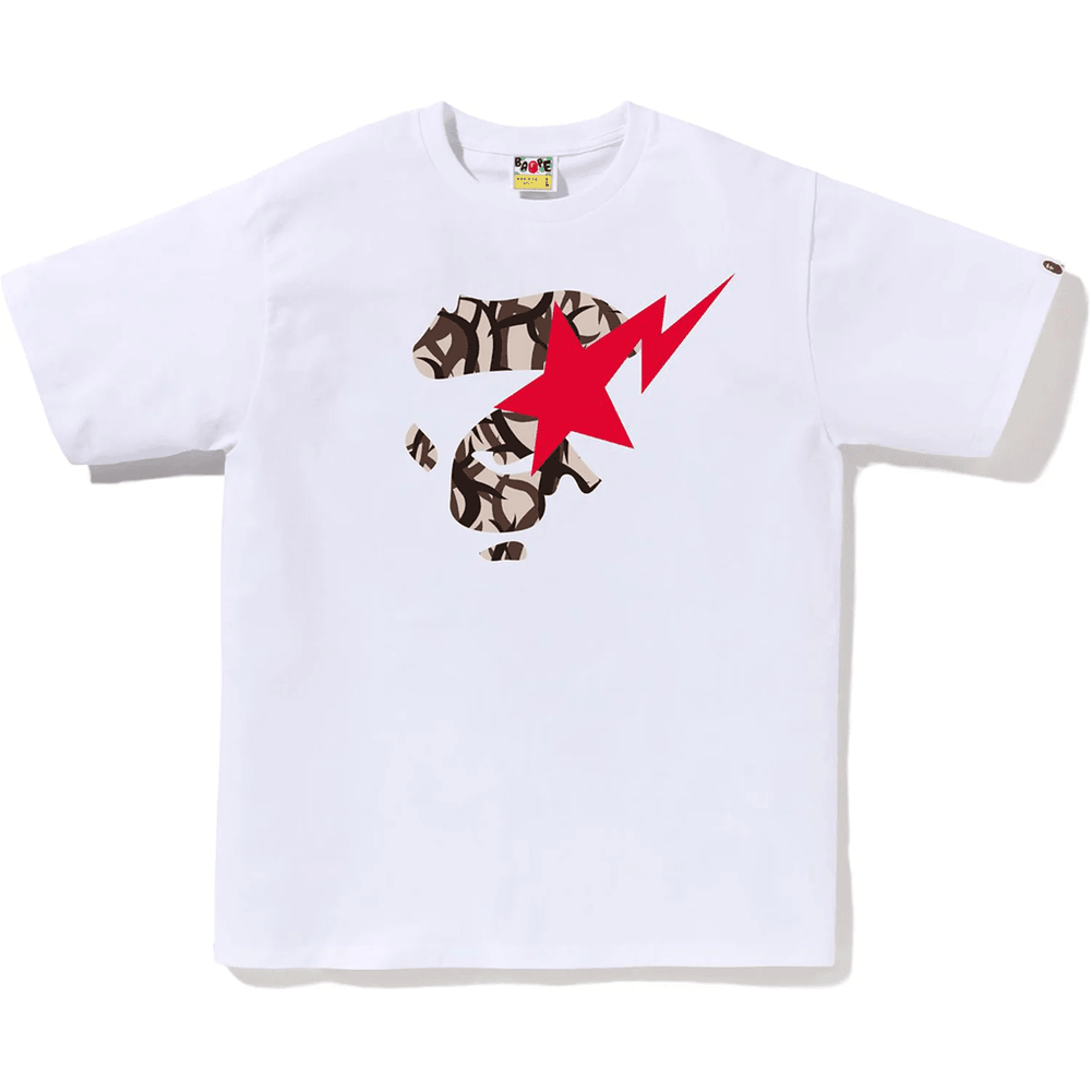 Bape Trial Camo Ape Face Sta Tee Herre Hvit X Beige