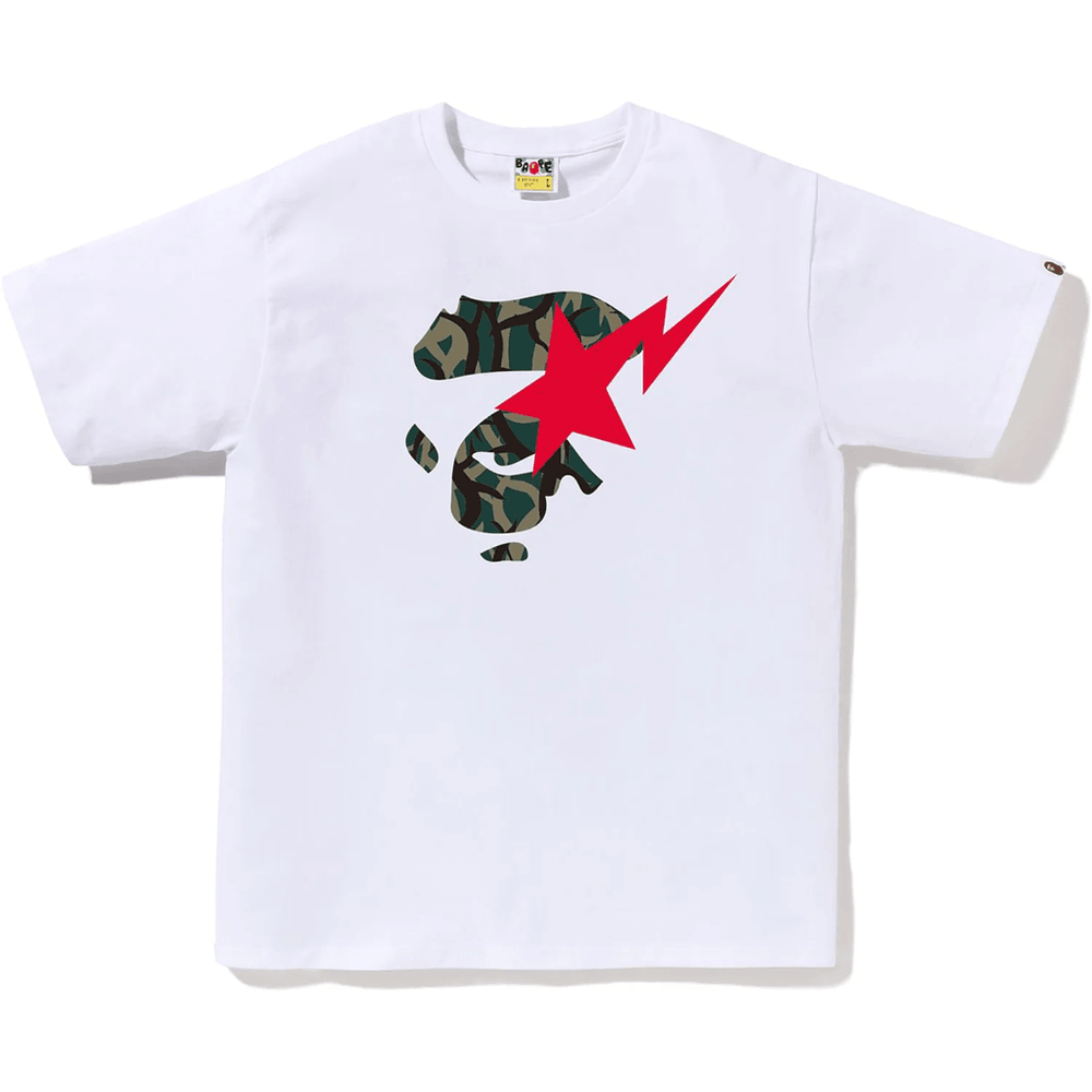 Bape Trial Camo Ape Face Sta Tee Herre Hvit X Grønn