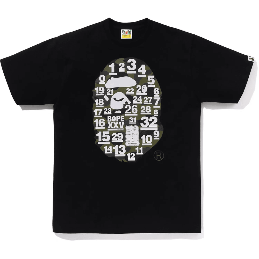 Bape A Bathing Ape 32-årsjubileum. 1st Camo Big Ape Head Tee Herre Svart X Grønn