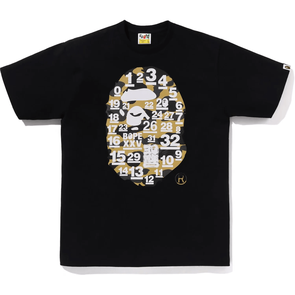 Bape A Bathing Ape 32-årsjubileum. 1st Camo Big Ape Head T-skjorte Herre Svart X Gul