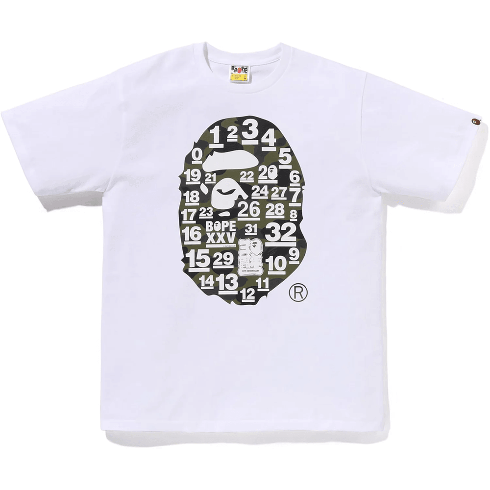 Bape A Bathing Ape 32-årsjubileum. 1st Camo Big Ape Head Tee Herre Hvit X Grønn
