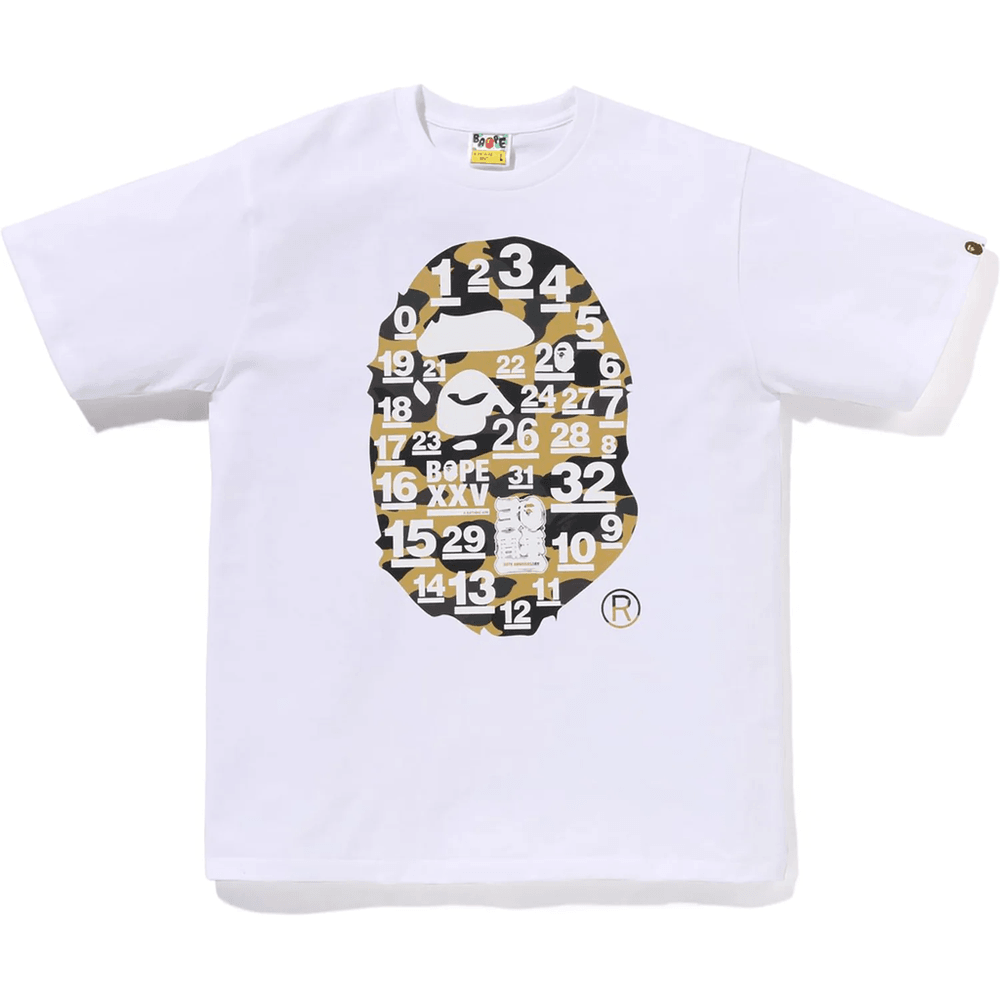 Bape A Bathing Ape 32-års Jubileum 1st Camo Big Ape Head T-skjorte Menn Hvit X Gul