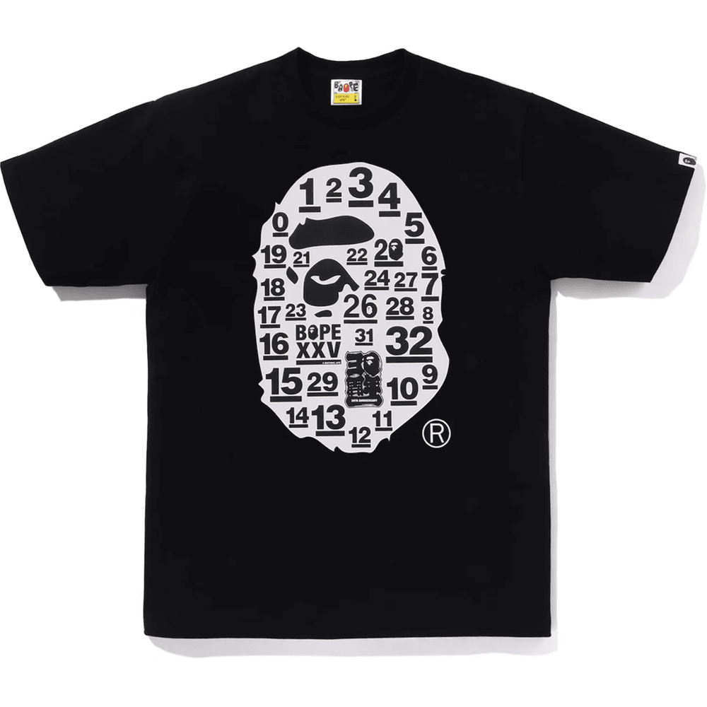 Bape A Bathing Ape 32-årsjubileum. Stor Apehode T-skjorte Herre Svart
