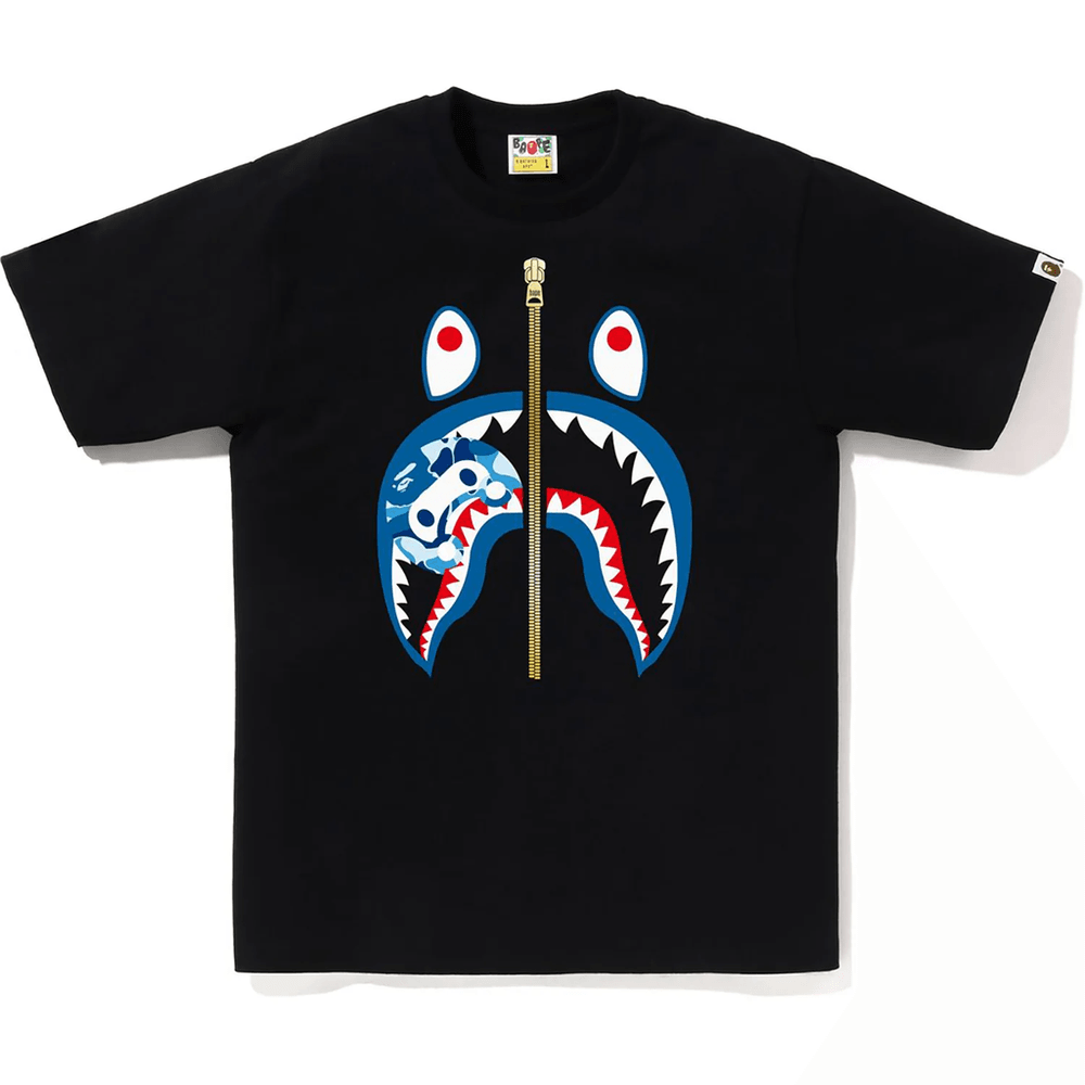 BAPE MENS ABC CAMO MILO SHARK T-SHIRT Black X Blue