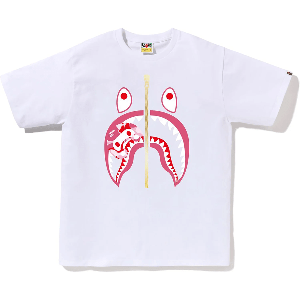 Camiseta Bape Masculina Abc Camo Milo Shark Branca X Rosa