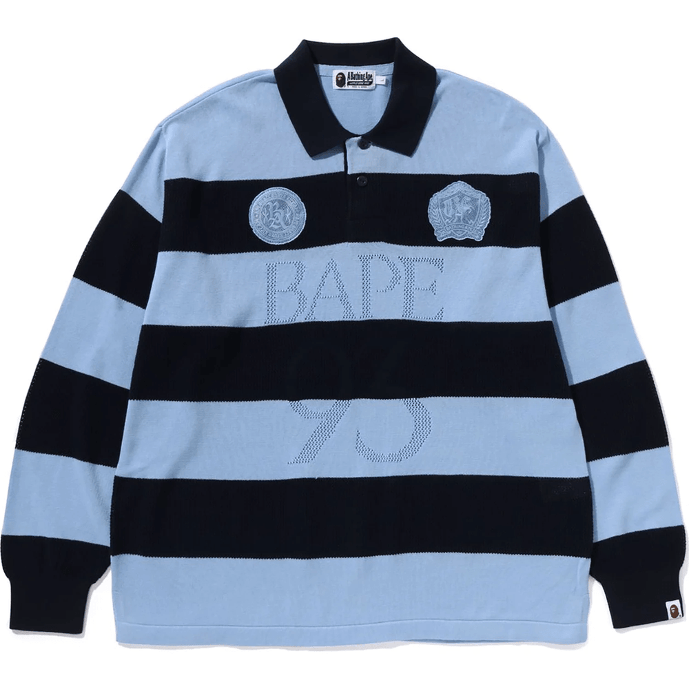 Bape Jacquard Multi Logo Stripe Relaxed Fit Shirt Met Lange Mouwen Heren Marineblauw