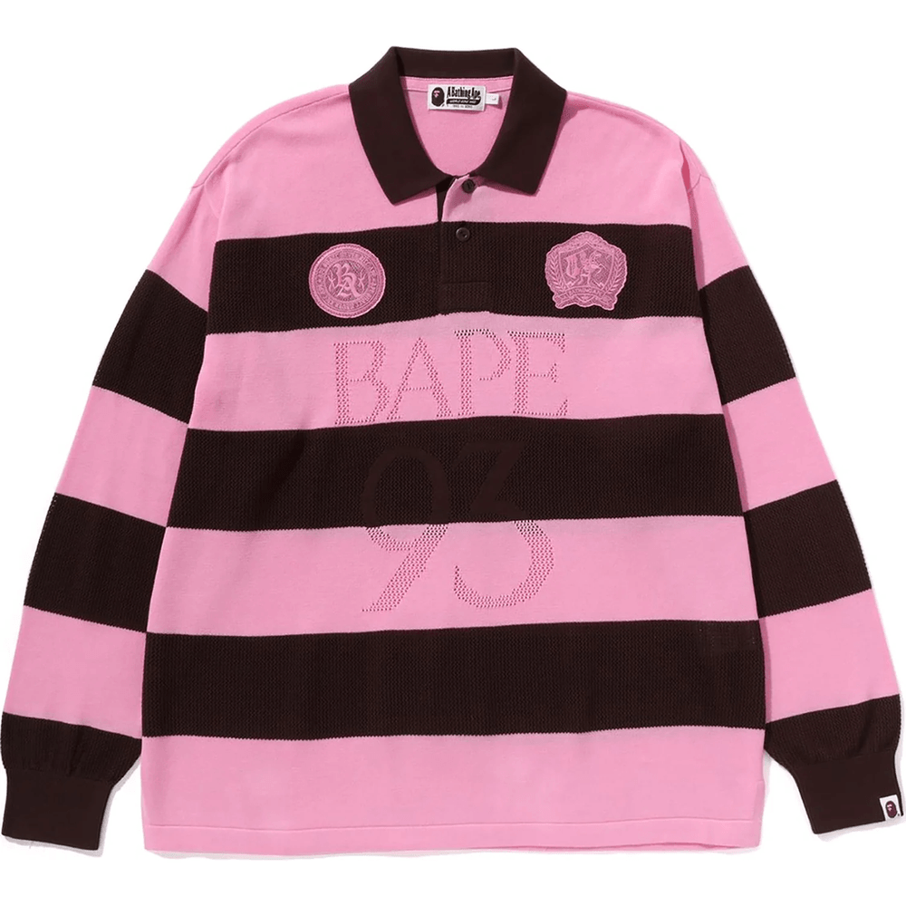 Bape Jacquard Multi Logo Stripe Relaxed Fit Ls Tee Heren Bruin