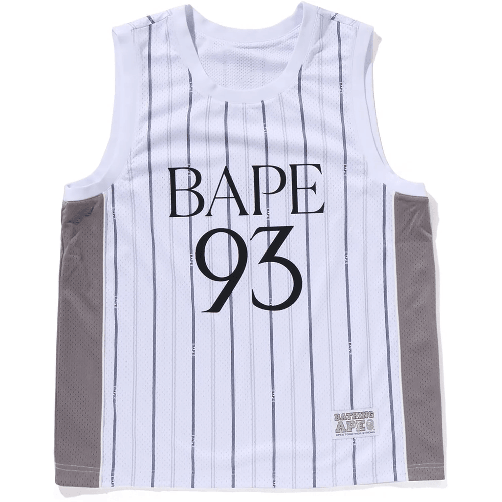 تي شيرت بدون أكمام Bape ذو وجهين متعدد الشعارات رجالي أبيض