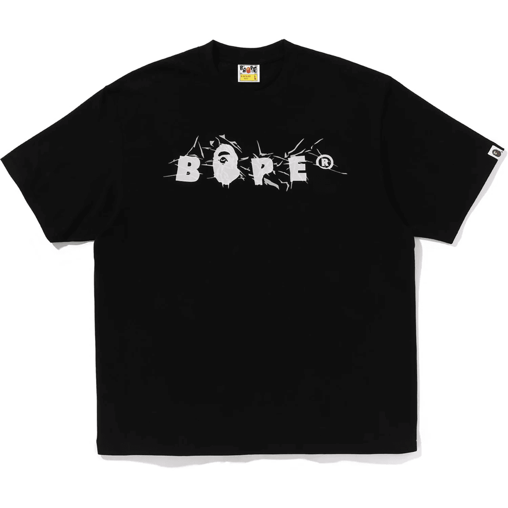 Rynket BAPE-logo, Avslappet Passform, T-skjorte, Herre, Svart