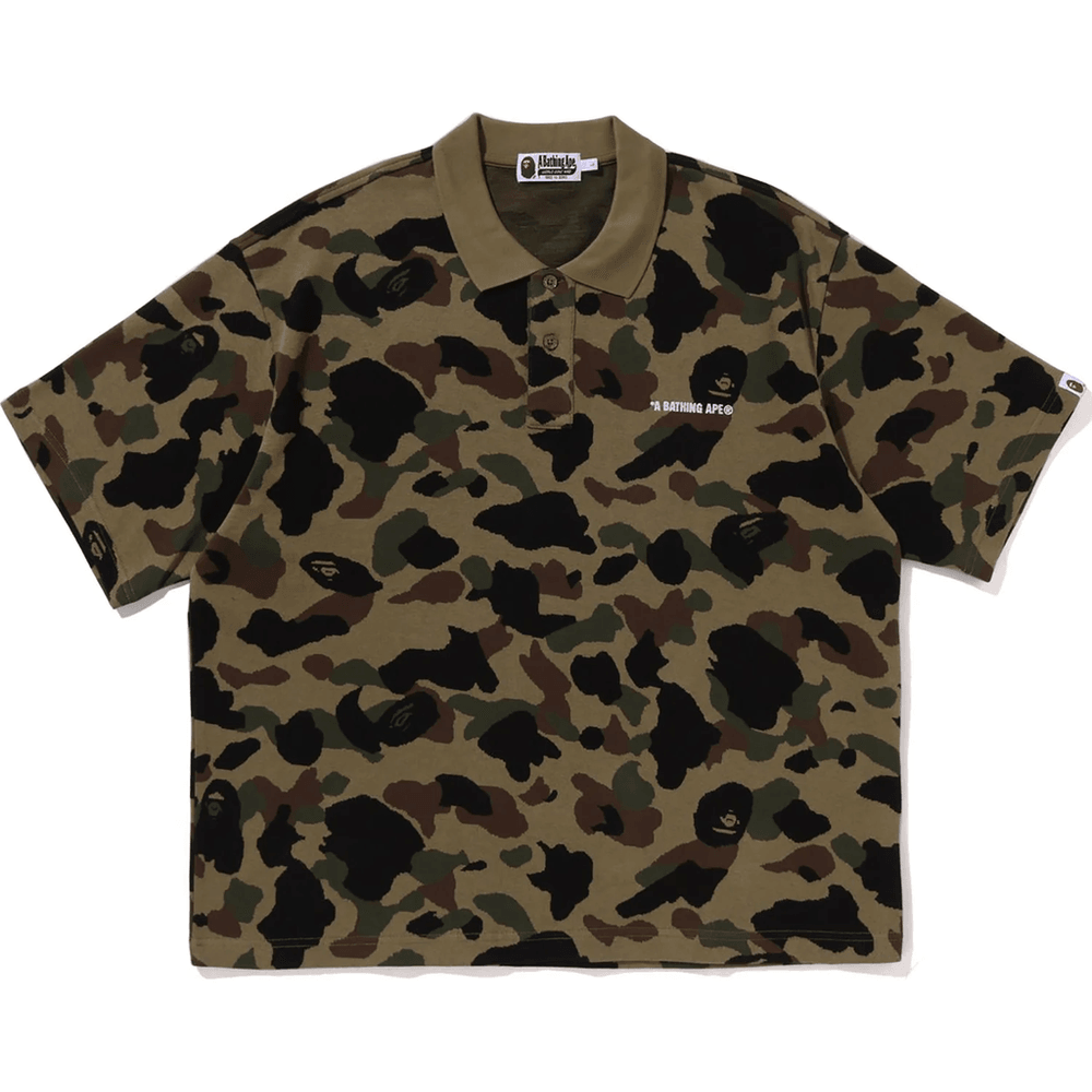 Bape 1st Camo Jacquard Logóval Ellátott, Bő Szabású Póló Férfiaknak, Zöld Színben