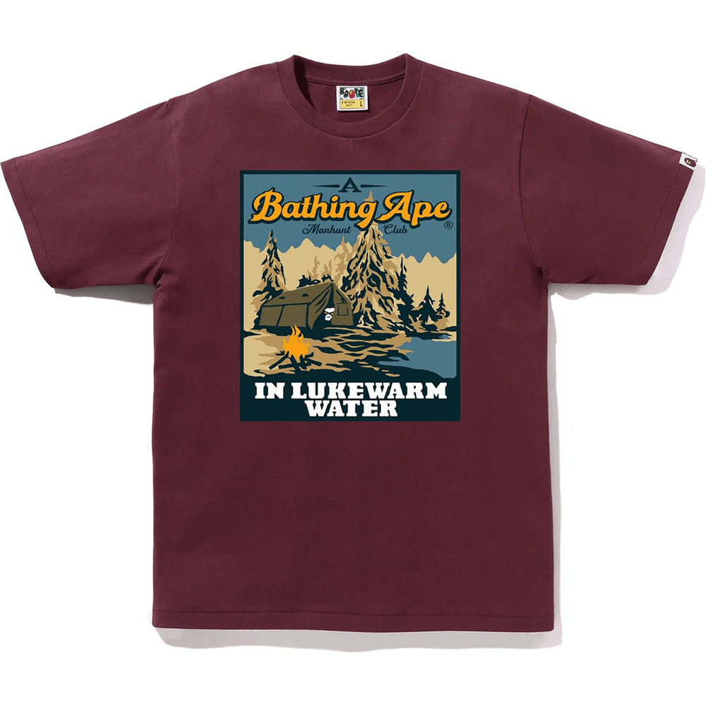 Bape Herre A Bathing Ape Base Camp T-skjorte Burgunder