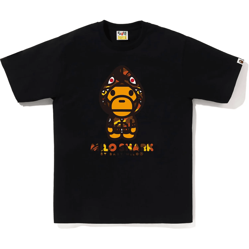 Bape 1st Camo Milo Shark FZH T-skjorte For Menn Svart X Oransje