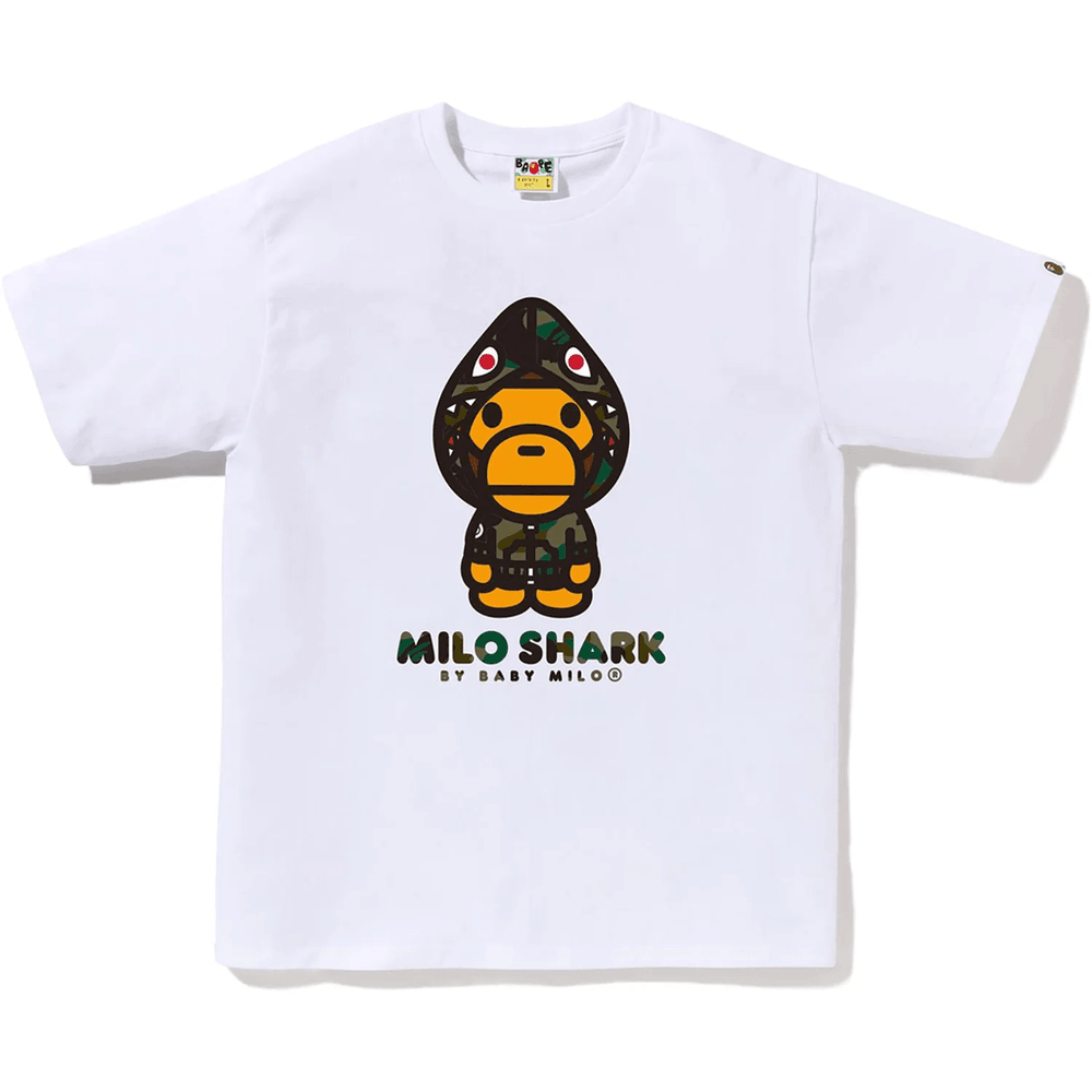 Bape 1st Camo Milo Shark Fzh Tee Herre Hvit X Grønn