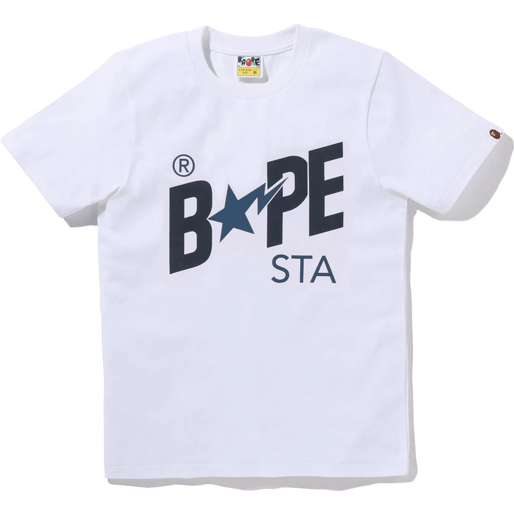 تي شيرت نسائي أبيض بشعار BAPE STA من الدنيم