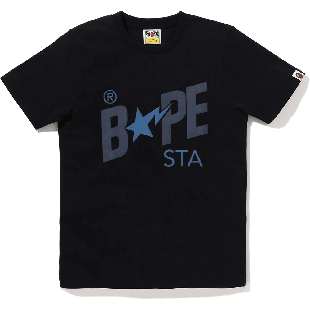 تي شيرت نسائي أسود اللون من قماش الدنيم بشعار BAPE STA