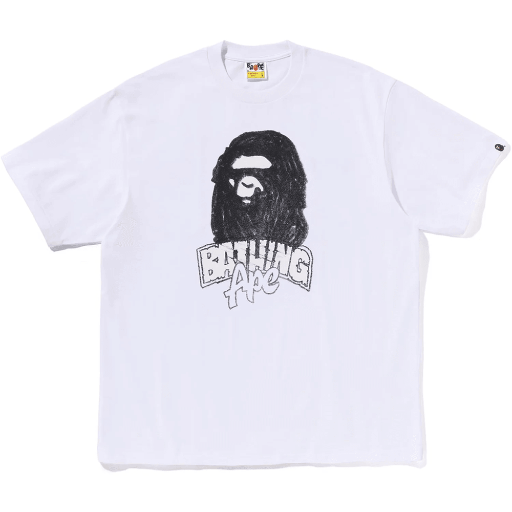 Bape Käsitsi Joonistatud Ahv Pea Relaxed Fit T-särk Meestele Valge