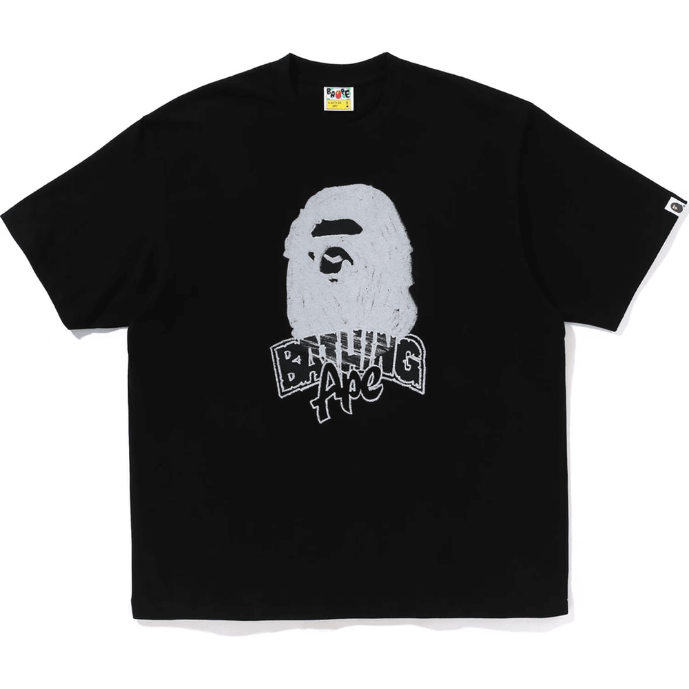 Bape Majica Opuštenog Kroja Sa Ručno Crtanom Glavom Majmuna, Muška, Crna