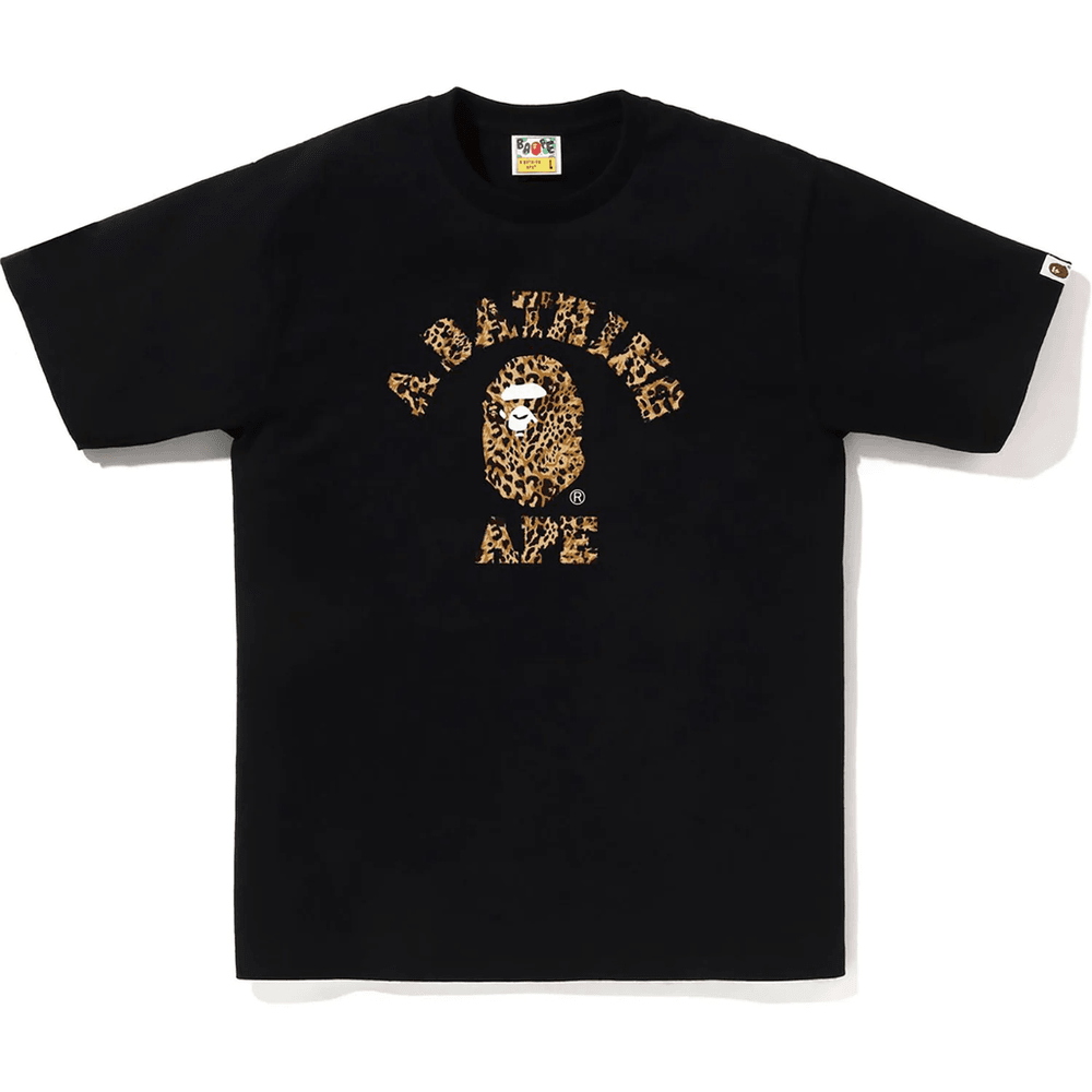Bape Metsliku Leopardi Mustriga Kolledži T-särk Meestele Must X Beež