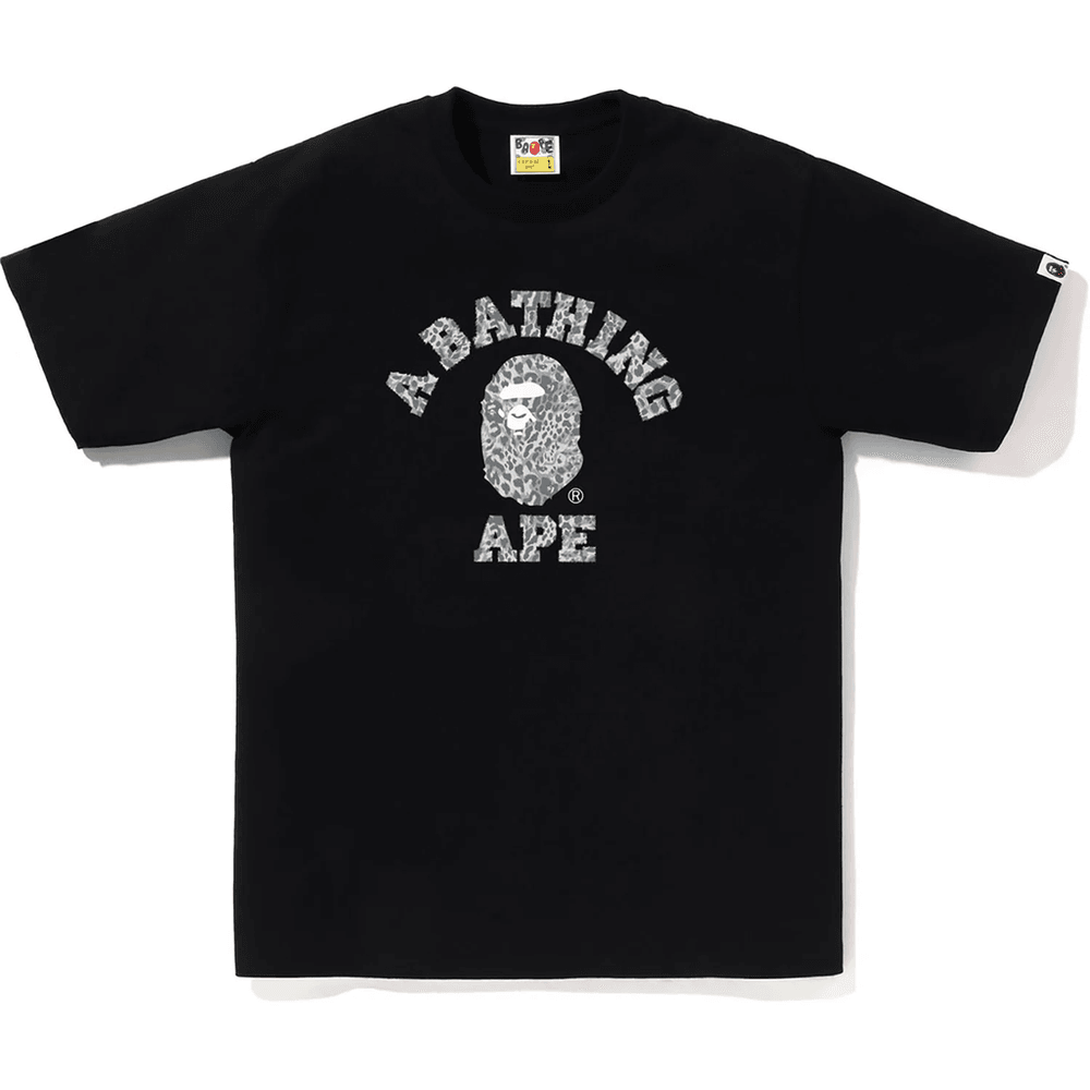 Bape'i Metsiku Leopardi Mustriga Kolledži T-särk Meestele, Must/hall