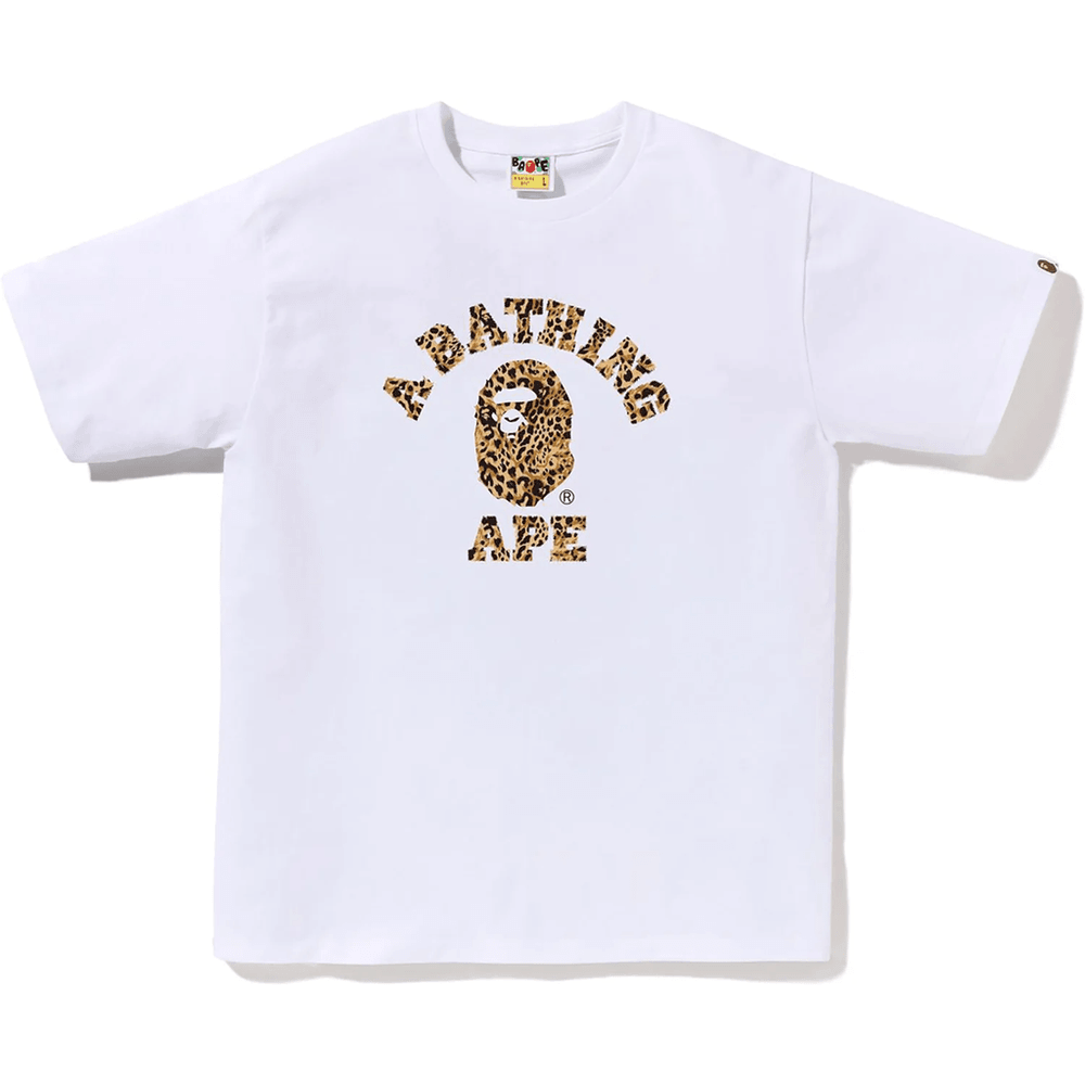 Bape'i Metsiku Leopardi Mustriga Meeste Valge X Beež T-särk