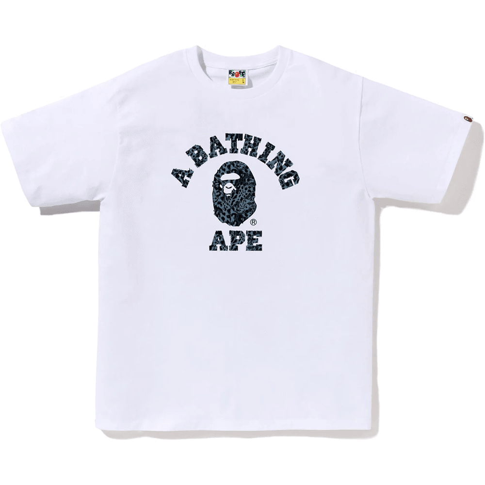 Bape'i Metsiku Leopardi Mustriga Kolledži T-särk Meestele, Valge X Tumesinine