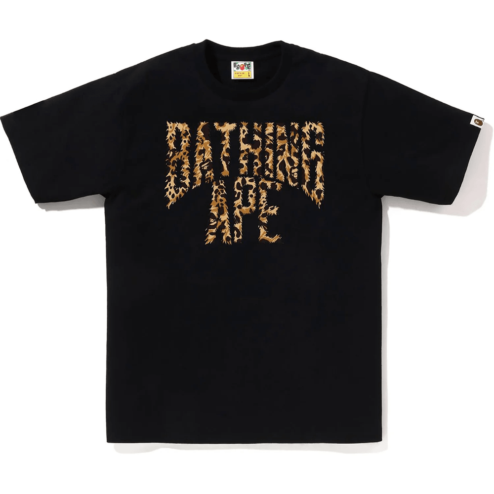Bape Metsik Leopardimustriga NYC Logo T-särk Meestele, Must X Beež