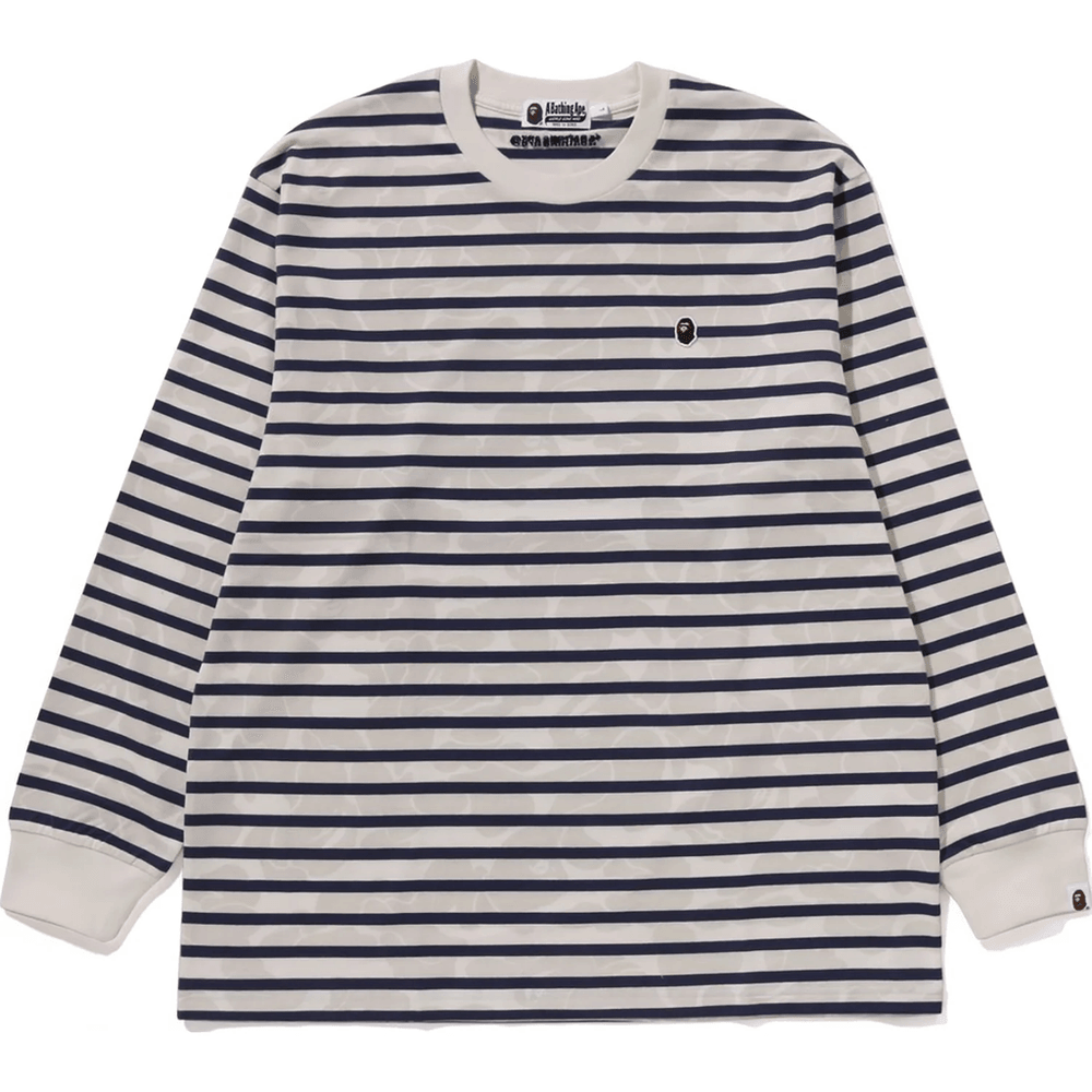 Bape Solid Camo One Point Relaxed Fit Stripe Ls Póló Férfi Elefántcsontszínű