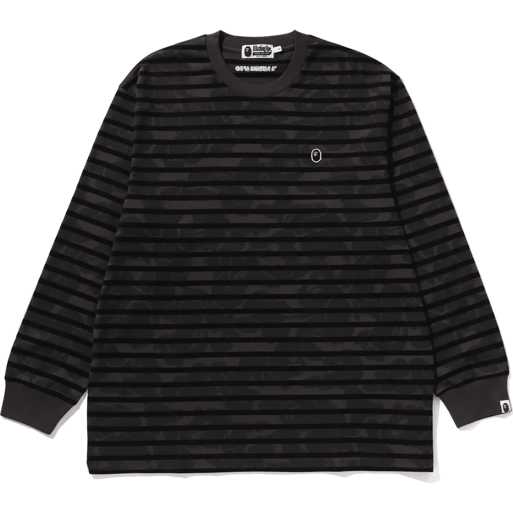 Bape Solid Camo One Point Relaxed Fit Stripe Ls Póló, Férfi, Fekete