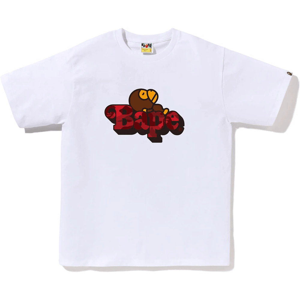 T-shirt BAPE Homme Blanc X Rouge Avec Motif Camouflage Couleur Milo