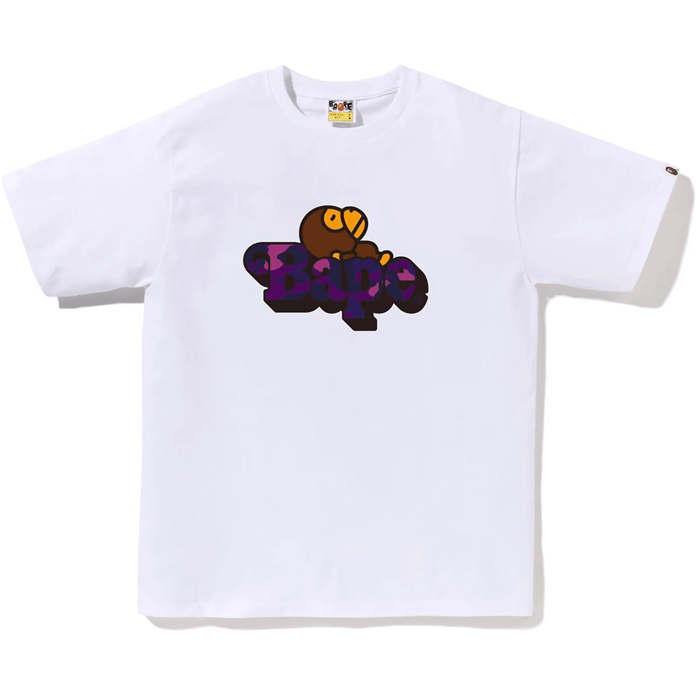 T-shirt BAPE Homme Blanc Et Violet Avec Motif Camouflage Coloré Milo