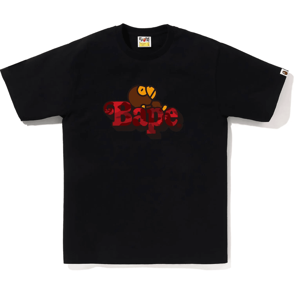 T-shirt Bape Noir Et Rouge Pour Homme Avec Motif Camouflage Couleur Milo